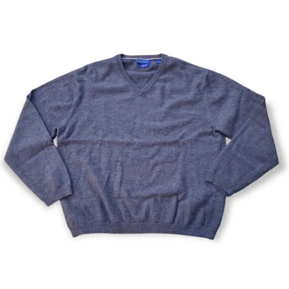 ALAN FLUSSER SZ‎ XL BROWN 100% MERINO WOOL V NECK LONG SLEEVE